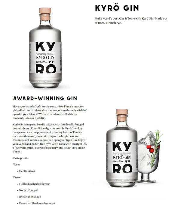 Kyro Gin ABV Liquor Singapore 50cl 42.6% The — Shop