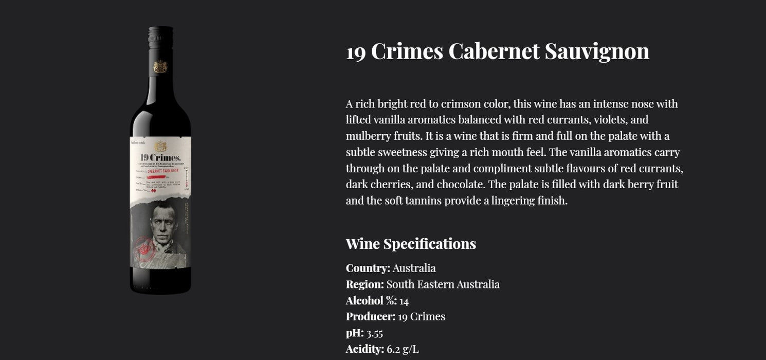 19 Crimes Cabernet Sauvignon 75cl x 6 Bottles