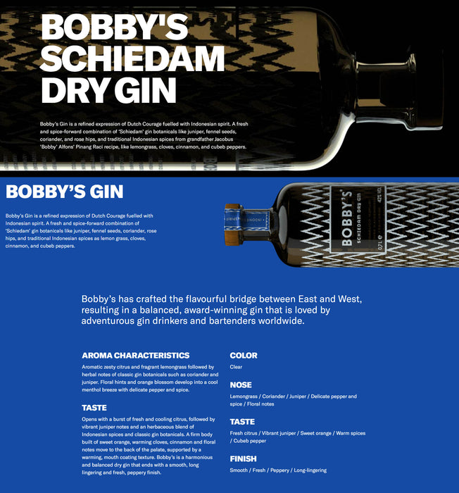 Bobby\'s Schiedam Dry Gin ABV 42% — Shop Singapore Liquor 700ml The