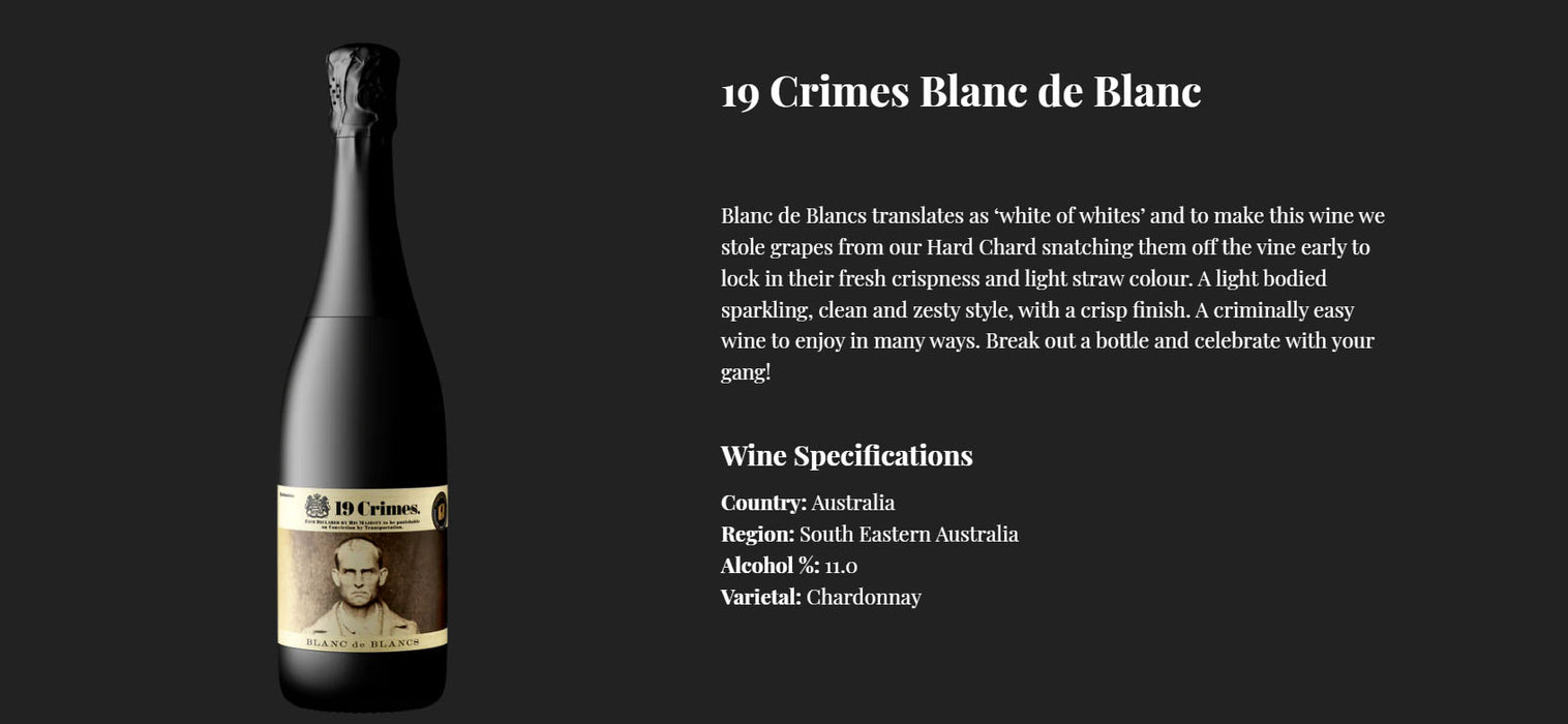 19 Crimes Blanc De Blancs Sparkling Wine 750ml x 3 Bottles