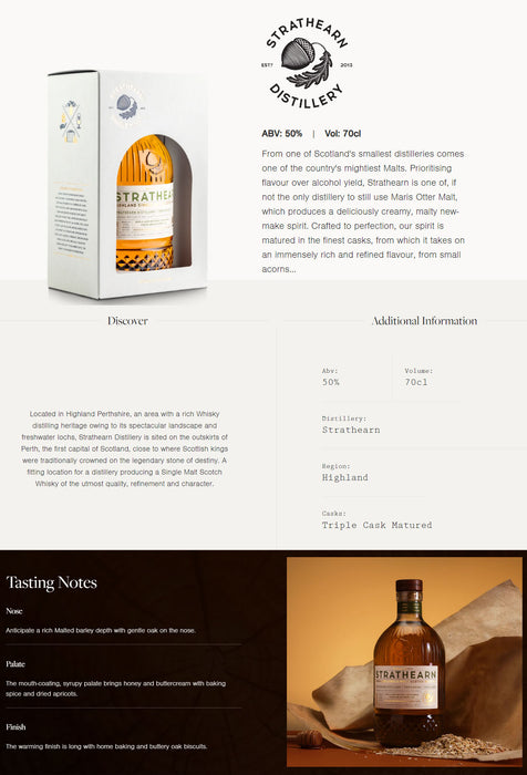 Strathearn Single Malt Triple Cask Matured Highland Single Malt Scotch Whisky ABV 50% 700ml