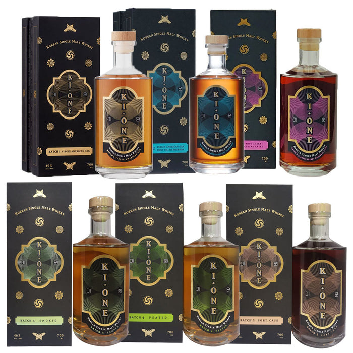 Ki One Batch 1 + Batch 2 + Batch 3 + Batch 4 Smoked + Batch 4 Peated + Batch 5 Port Cask Korean Single Malt Whisky (700ml x 6)