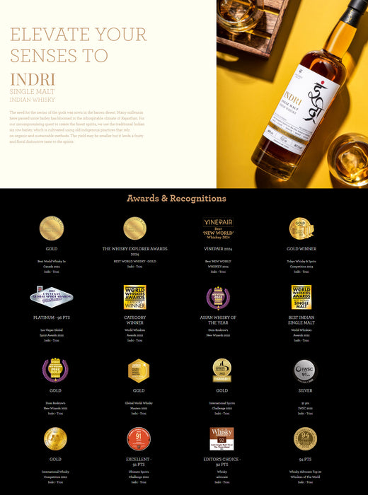 Indri Trini Three Wood Indian Single Malt Whisky ABV 46% 700ml