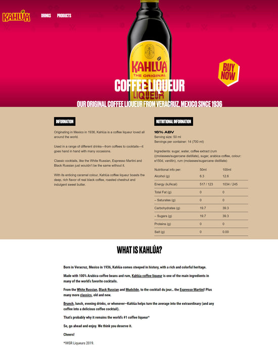 Kahlua Coffee Liqueur ABV 16% 750ml