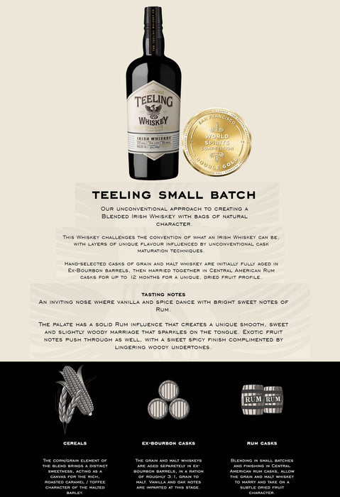 Teeling Small Batch With Gold Packaging Tube ABV 46% 700ml FREE Teeling Hip Flask