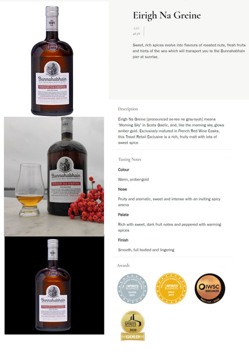 Bunnahabhain Eirigh Na Greine Scotch Whisky Limited Edition Release 46.3% 1000ml (No Box) (1L)