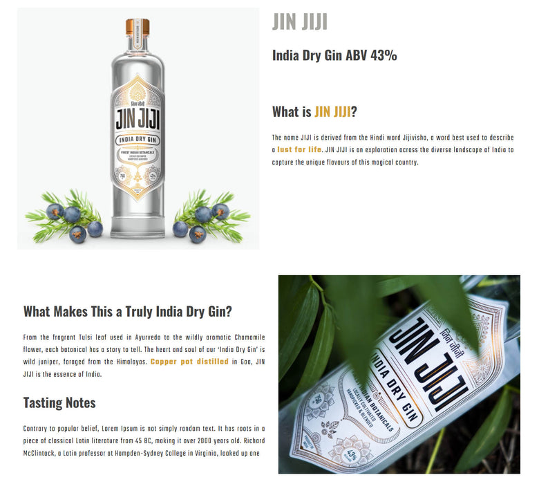 Jin Jiji Original Indian Dry Gin Finest Indian Botanicals 750ml ABV 46%