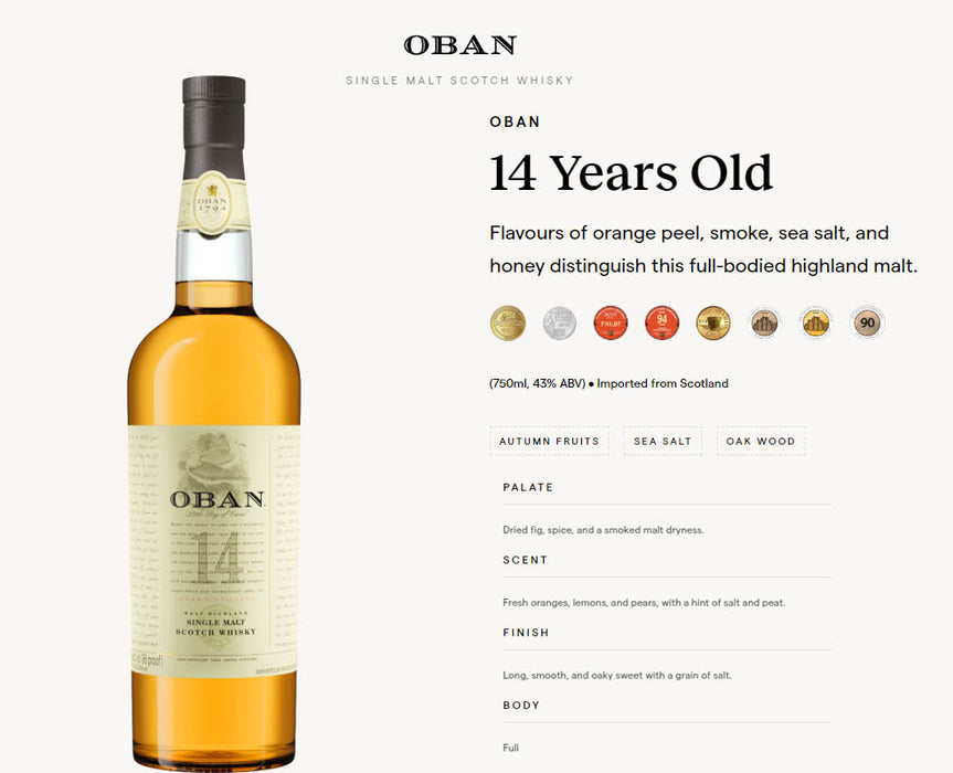 Oban 14 Years Old Whisky ABV 43% 750ml (No Box)